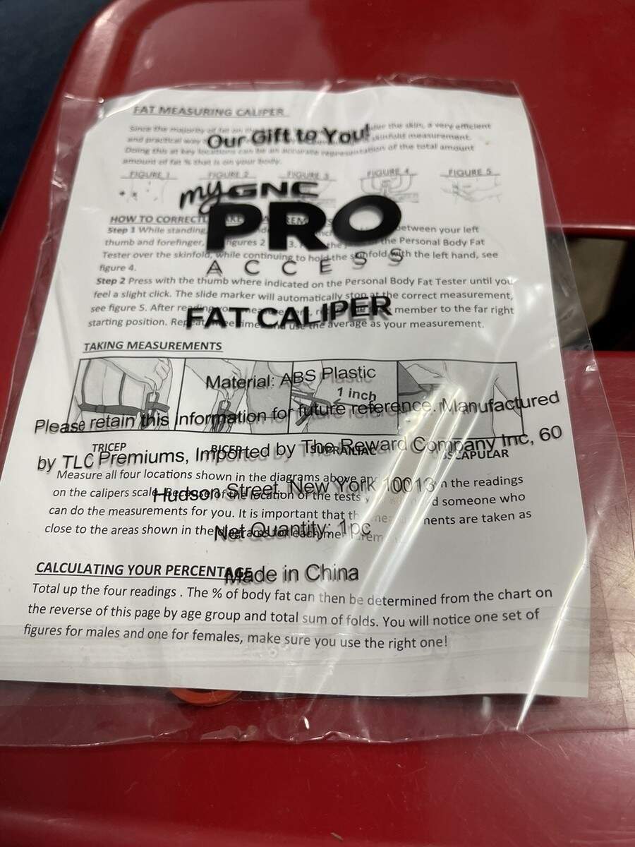 My GNC ACCESS Body Fat Caliper Tool Gauge Red Brand New Sealed Bag With Chart EBay My GNC ACCESS Body Fat Caliper Tool Gauge Red Brand New Sealed Bag With Chart EBay