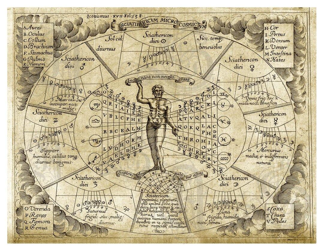 Planetary Influences On The Human Body Zodiac Chart Ancient Horoscope Rare Astrological Chart Astrology Signs Archival Print Etsy Israel