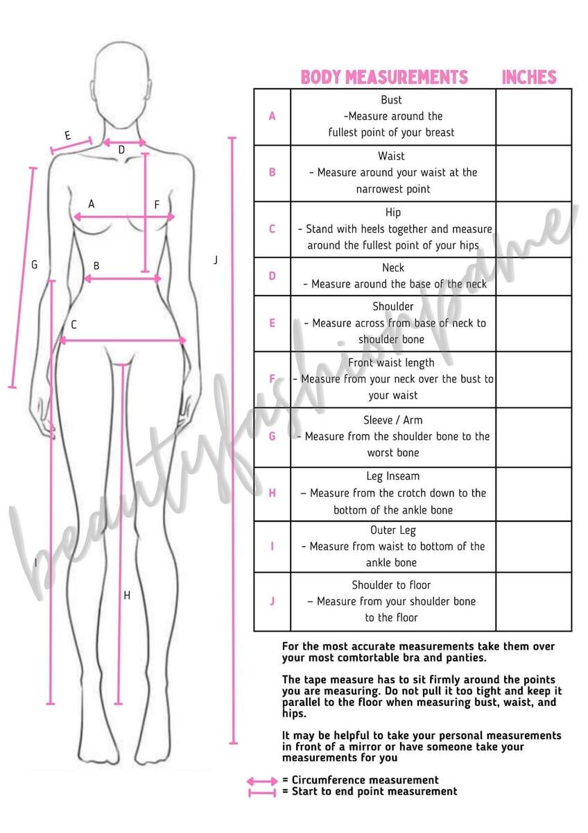 Female Body Measurement Chart In Illustrator PDF Download Template