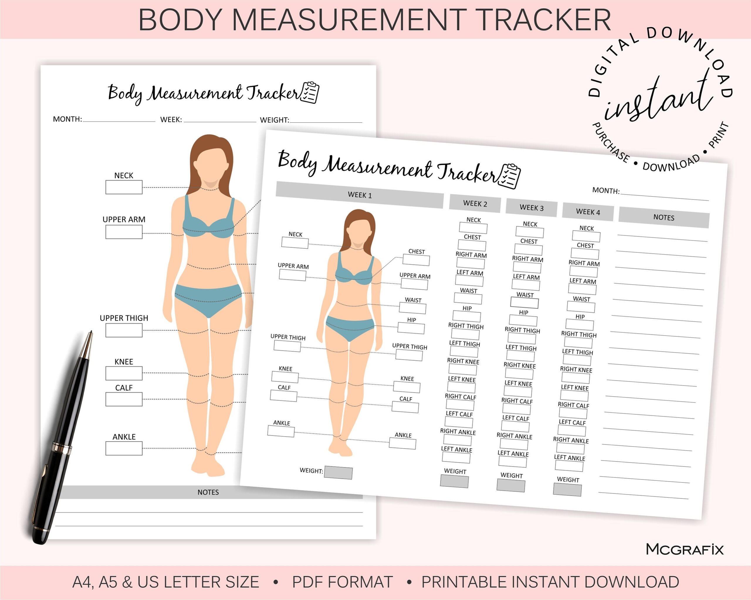 Body Measurement Tracker Body Measurements Before And After Results Printable Etsy