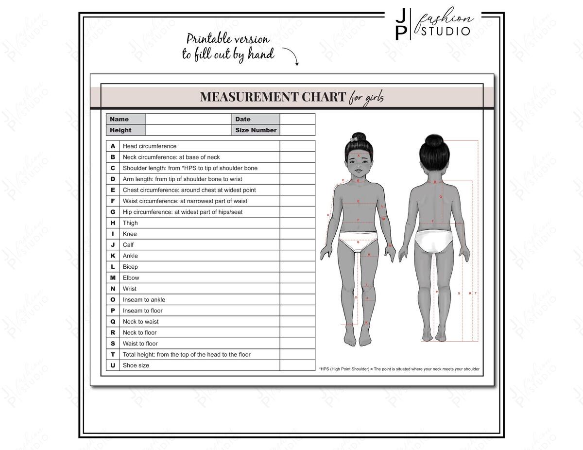 PRINTABLE Girls Body Measurement Sheet Kids Fashion Designer Template Kids Measuring Sewing Measurement Sheet PDF JPG Etsy Finland