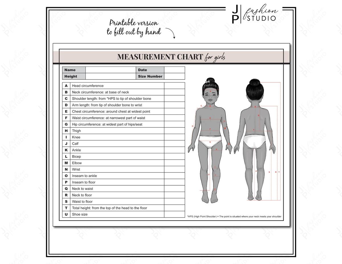 PRINTABLE Girls Body Measurement Sheet Kids Fashion Designer Template Kids Measuring Sewing Measurement Sheet PDF JPG Etsy Finland