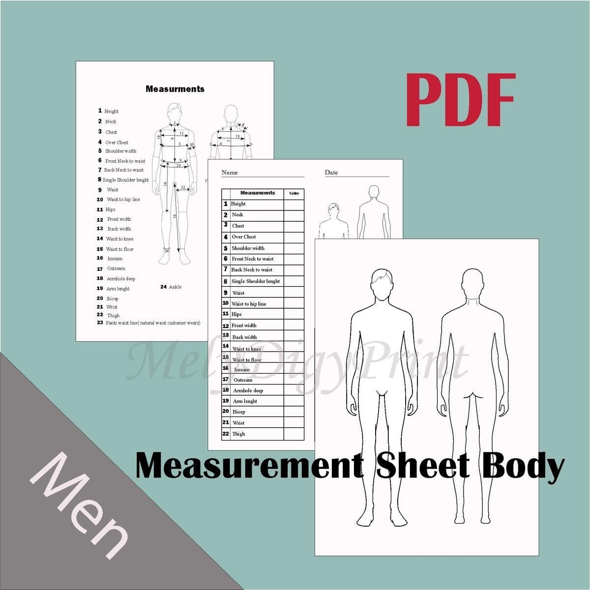 PRINTABLE Men S Body Measurement Sheet Fashion Designer Template Sewing Measurement Sheet PDF JPG Etsy
