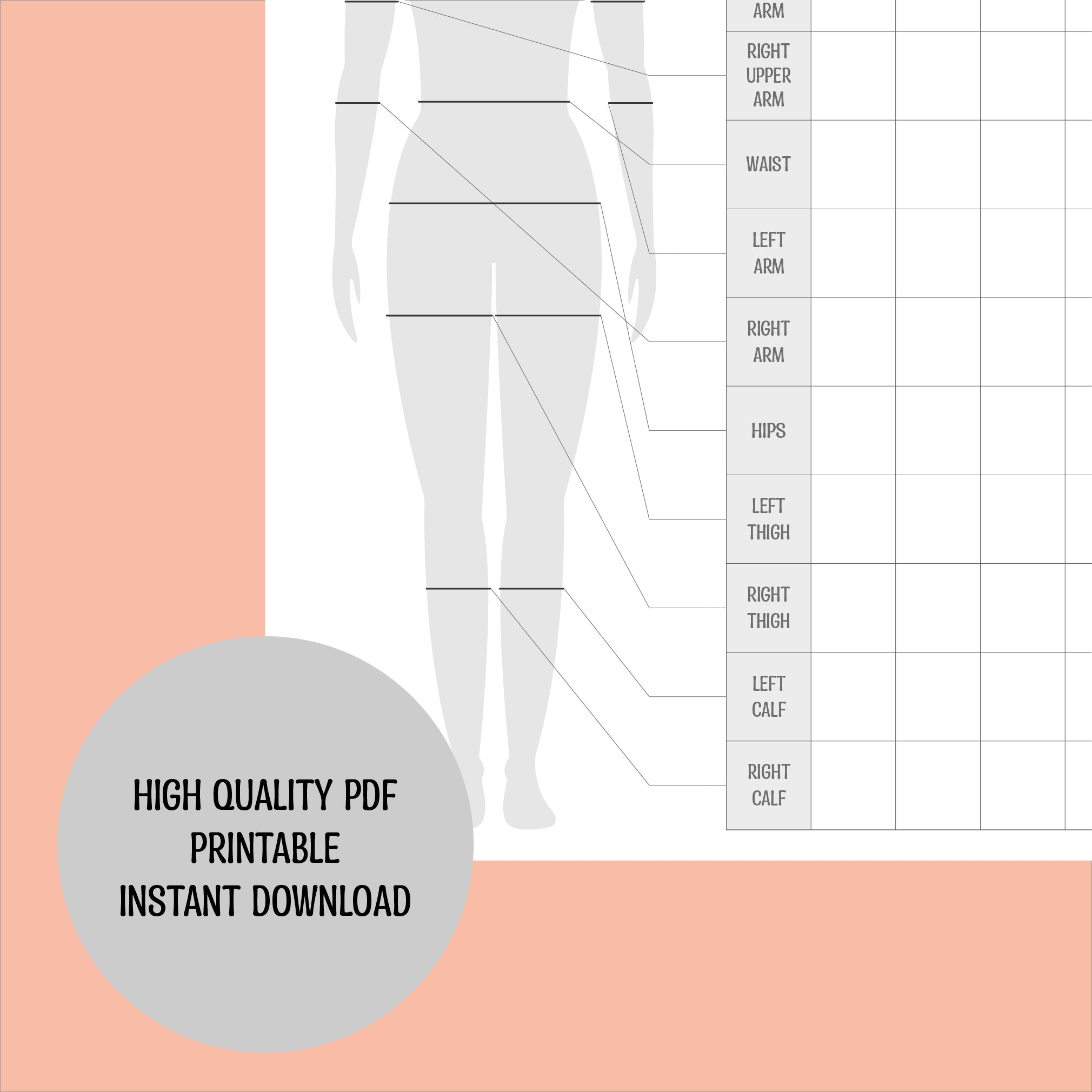Printable Women Body Measurement Tracker Weight Loss Tracker Weekly Fitness Planner Health Journal Instant Download High Quality PDF Etsy