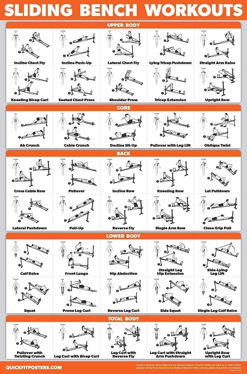QUICKFIT Sliding Bench Workout Poster Incline Bench Exercise Chart For Total Gym Weider Ultimate Body Works Laminated 18 X 24 Etsy QUICKFIT Sliding Bench Workout Poster Incline Bench Exercise Chart For Total Gym Weider Ultimate Body Works Laminated 18 X 24 Etsy