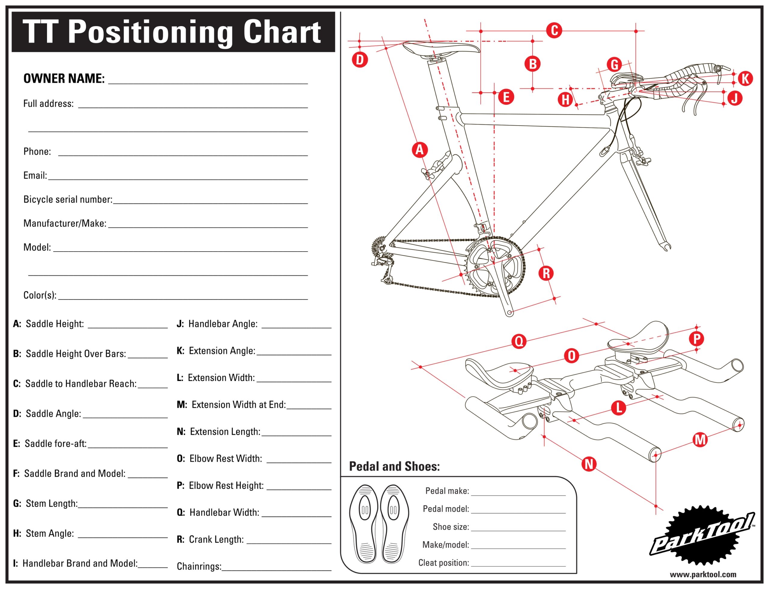 Road Positioning Chart Park Tool Road Positioning Chart Park Tool