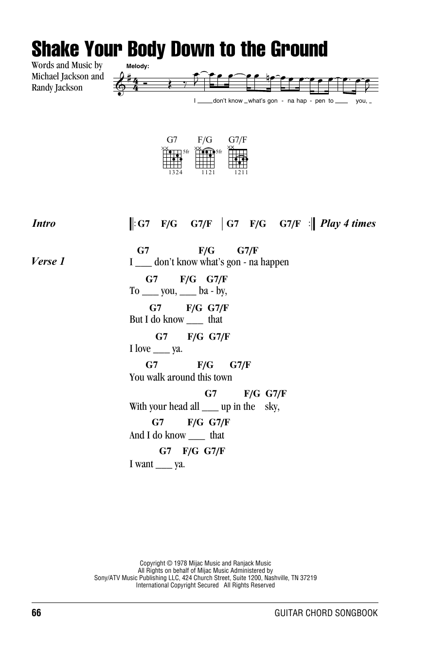 Shake Your Body Down To The Ground By Michael Jackson Sheet Music For Guitar Chords Lyrics At Sheet Music Direct