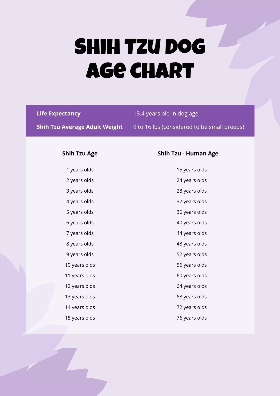 Shih Tzu Dog Age Chart In PDF Download Template