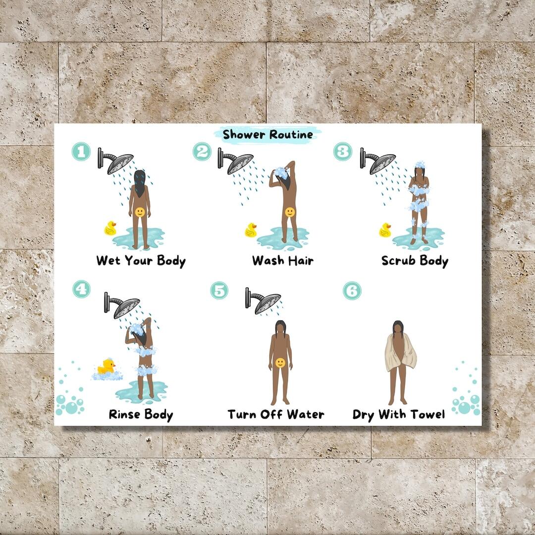 Shower Routine Chart Visual Aid Learning Girl Illustration For Kids Printable Instant Download Etsy Australia