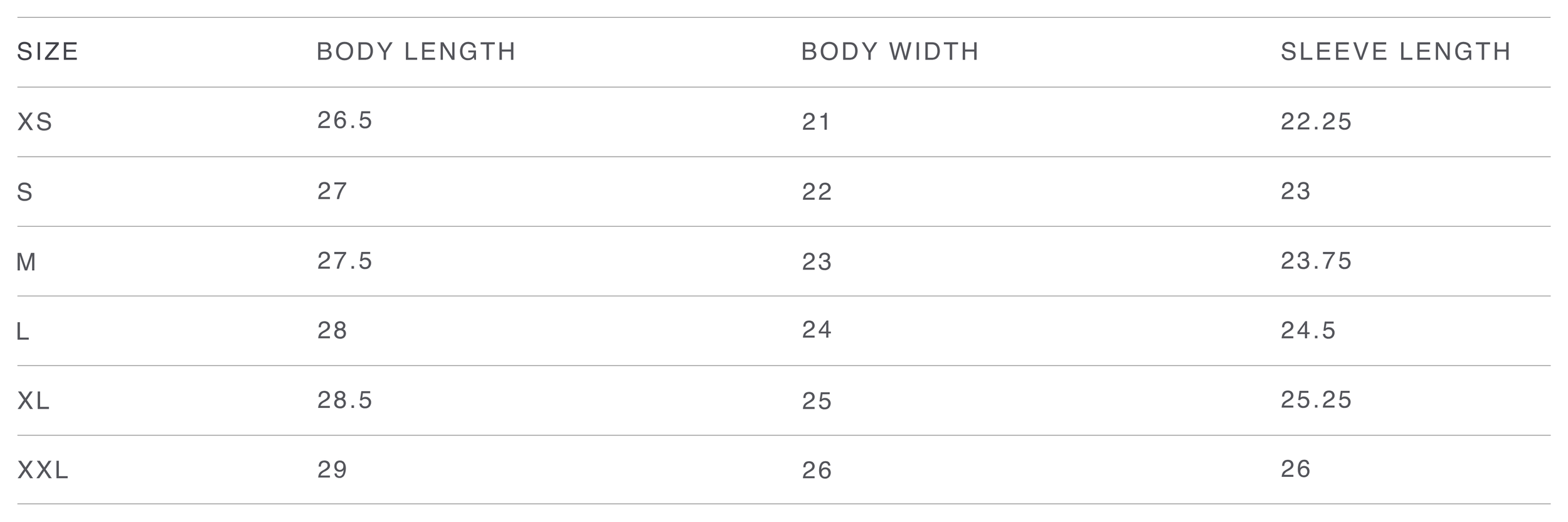 Size Guide Saturday Project Sizing Chart Crafteli Entrepreneurs Exclusive Site For Sublimation Apparel Sportswea Banners And Events Merch Manufacturing And Design