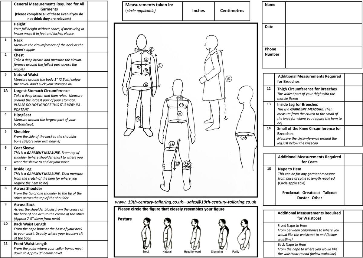 Sizing Information 19th Century Tailoring
