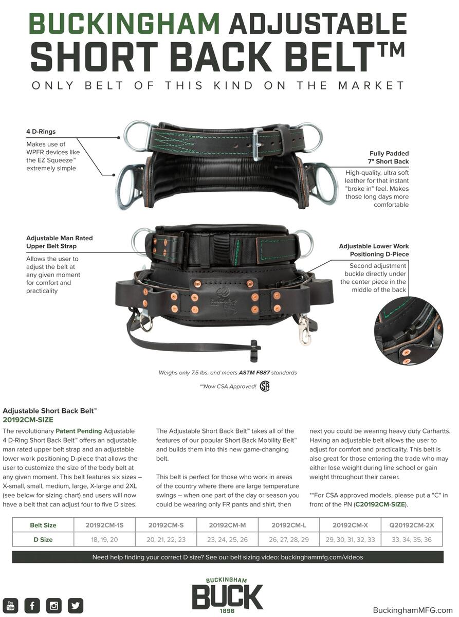 Sizing Information Buckingham Manufacturing BuckEssential Fall Arrest Harness Buckingham Manufacturing