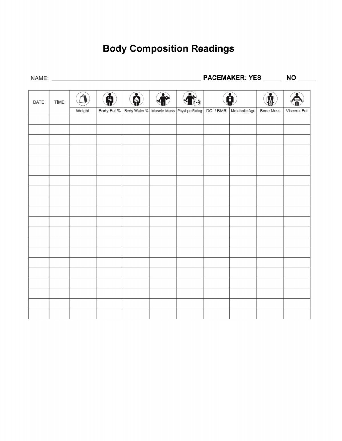 Tanita Monitor Blank Chart Two Pages Clsinternational
