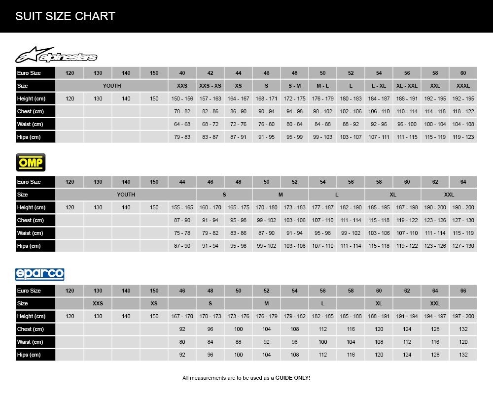 Tony Kart Omp Kart Suit Size Chart Sizing Alpinestars Kart Overall Alpinestars Kart Suit For Kids KMX Omp Ks4 Omp Kart Suit Size Chart OMP Kart Suit KS 4 International Karting Distributors