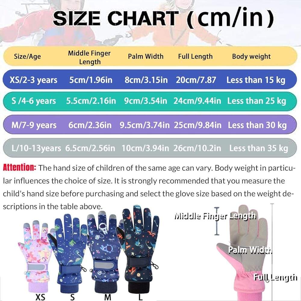 Waterproof Kids Gloves Winter Cold Weather Fleece Lined Thermal Warm Snow Ski Cycling Glove For Age 2 13 Boys Toddler Girl Blue Space X Small Amazon Ca Clothing Shoes Accessories