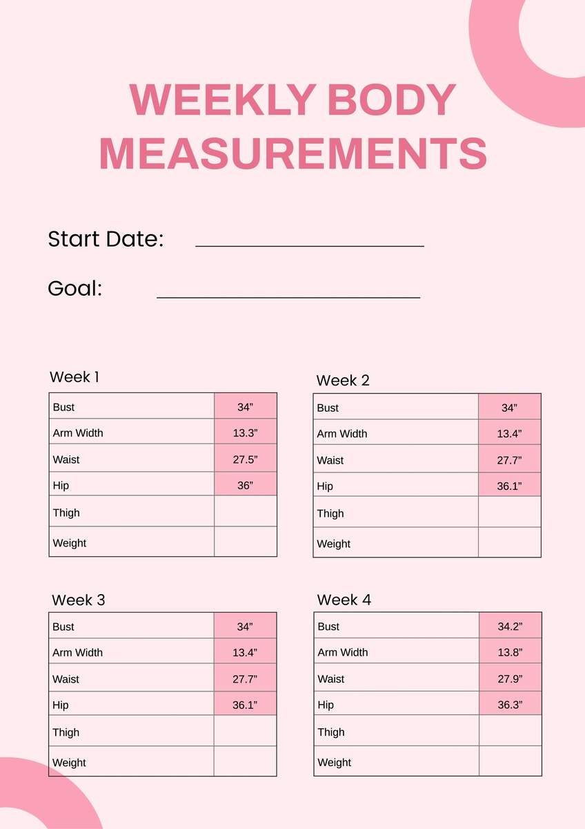 Weekly Measurements Chart In Illustrator PDF Download Template Weekly Measurements Chart In Illustrator PDF Download Template