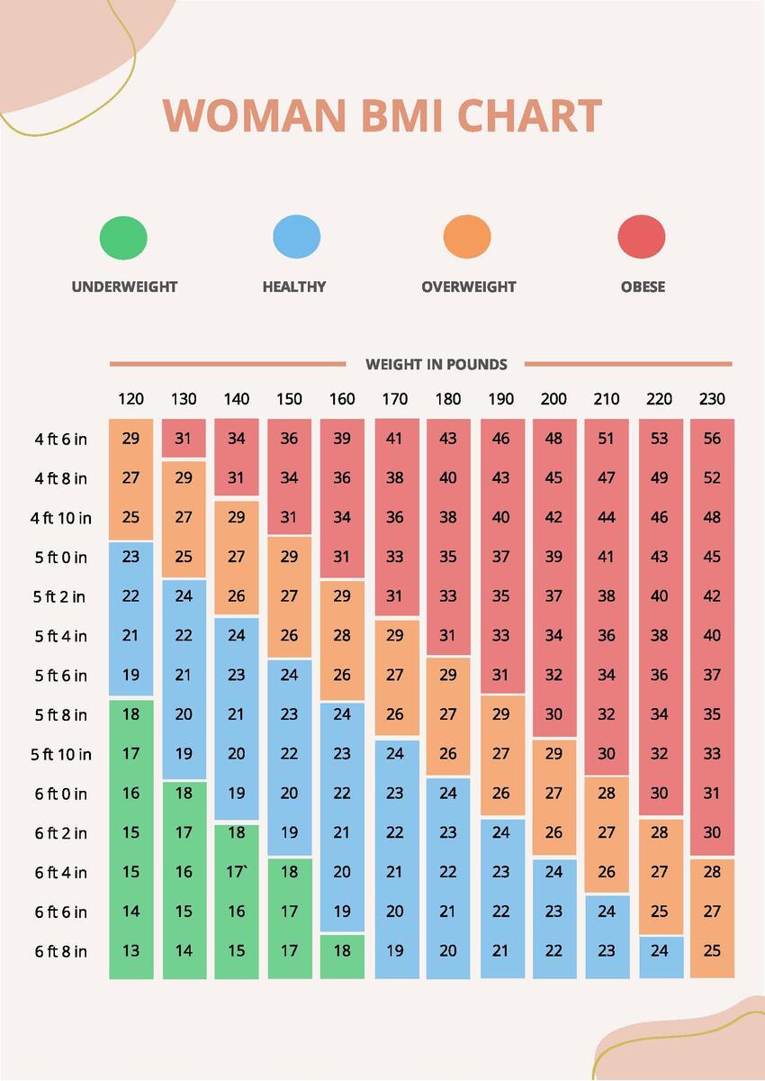 Woman BMI Chart Template In PDF Download Template