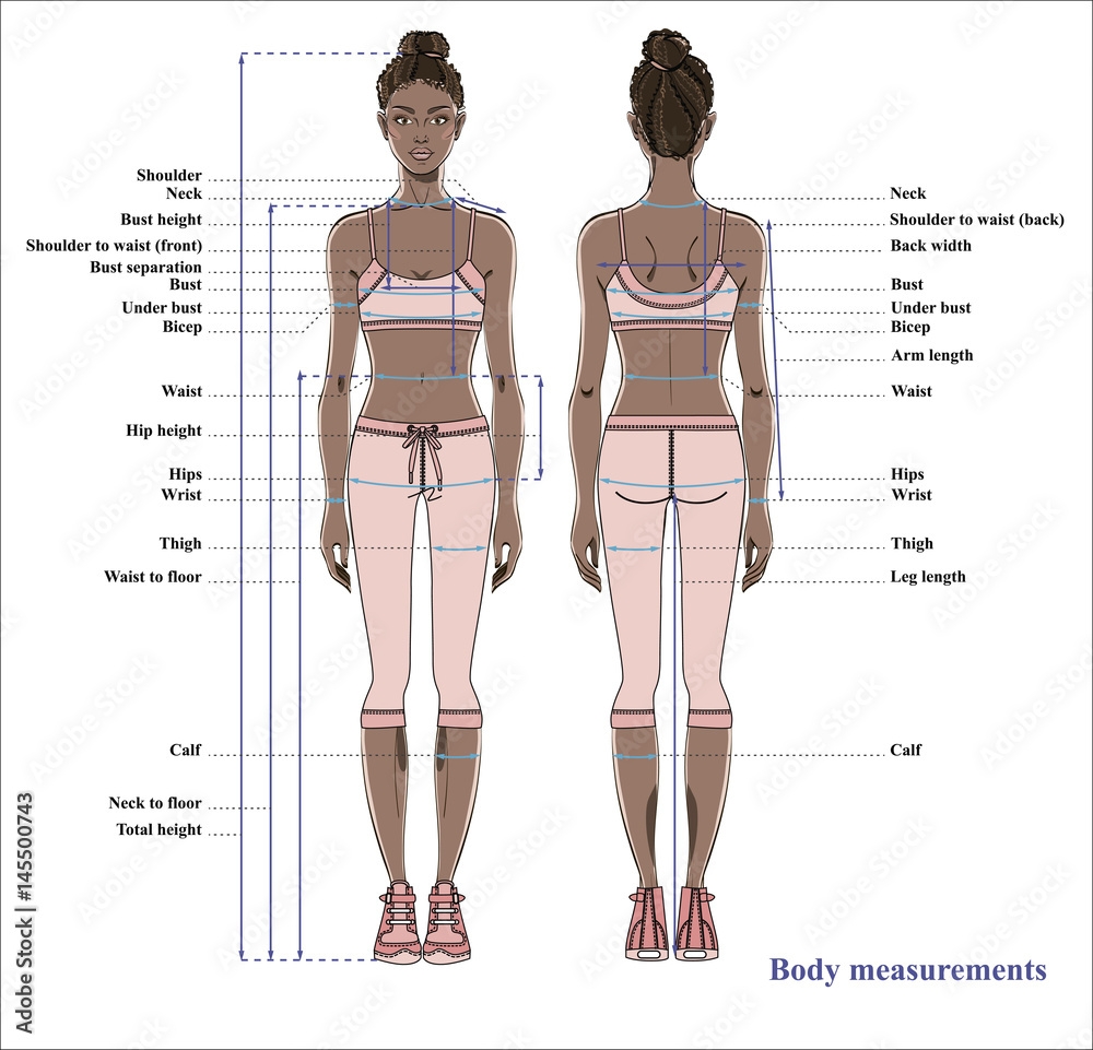 Woman Body Measurement Chart Scheme For Measurement Human Body For Sewing Clothes Female Figure Front And Back Views Young African American Woman Vector Stock Vector Adobe Stock