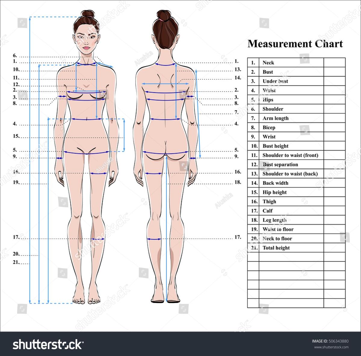 Woman Body Measurement Chart Scheme Measurement Stock Vector Royalty Free 506343880 Shutterstock