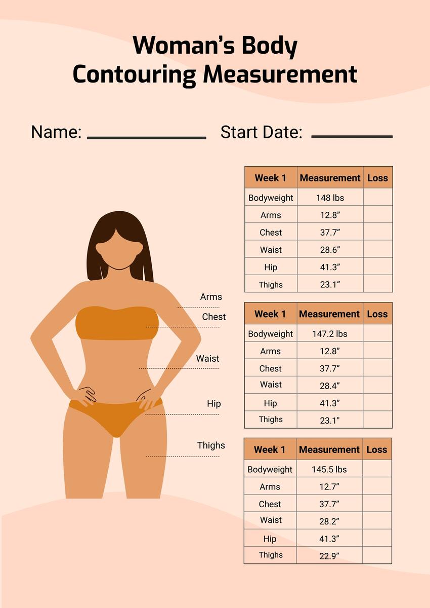 Woman S Body Contouring Measurement Chart In Illustrator PDF Download Template Woman S Body Contouring Measurement Chart In Illustrator PDF Download Template