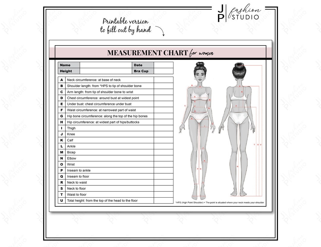 Women S Body Measurement Chart Fashion Design Template Printable PDF JPG Etsy
