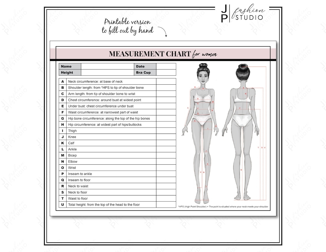 Women S Body Measurement Chart Fashion Design Template Printable PDF JPG Etsy